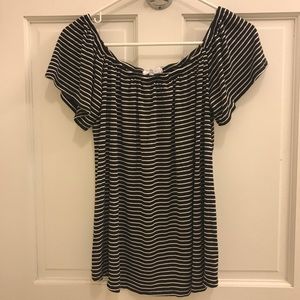 Black and black & white striped off shoulder tops